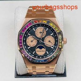 Female AP Wristwatch Royal Oak Series 26614OR Rainbow Plate Calendar Watch Mens Automatic Mechanical Watch Limited Watch