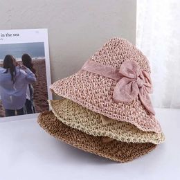 Wide Brim Hats Bucket Hats Bow Bucket Hats Anti-UV Sun Hat Solid Color Outdoor Visor Cs Korean Style C Seaside Str Hat Women Sun Hat Shading Hat J240425