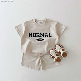 Clothing Sets 2024 Toddler Baby Summer New Clothes Sets Boy Girl Korea Embroidered Letters Cotton Short Sleeve T-shirt+Kid Casual Shorts KhakiL2404