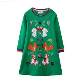 Girl's Dresses Jumping Metres 2-7T Princess Girls Dresses With Animals Embroidery Long Sleeve Childrens Clothing Party Kids CostumeL2404