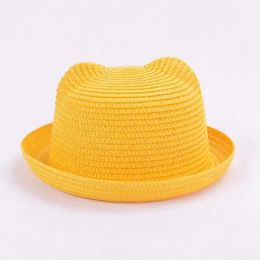 ZDD0 Caps Hats New Cute Ears Straw Baby Hats For Girls Bucket Hat Boys Children Sun Summer Cap Kids Solid Beach Panama Caps baby bonnet d240425