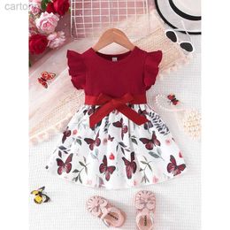 Girl's Dresses Dress For Kids 6-36 Months Cotton Ruffle Sleeve Cute Butterfly Floral Summer Princess Formal Dresses For Newborn Baby Girl d240425
