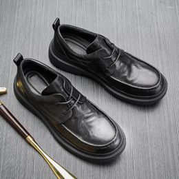 Casual Shoes Design Leather Lace-up Round Toe Business Genuine Breathable Thick Sole Youth Derby 3A