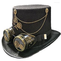 Berets Adult Man Women Hat With Goggles Halloween Metal Gear Decor Gothic Cosplay Magician