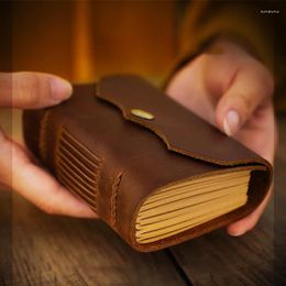 Retro Notebook Cowhide Diary Leather Notepad Travel Pocket Book Button For Students Teachers Handmade Sketchbook Gift