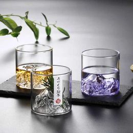 Tumblers 200/300ml Heat Resistance Glass Cup Transparent 3D Three-dimensional Mountain Whiskey Wine Home Coffee Milk Cups 1pcs H240425