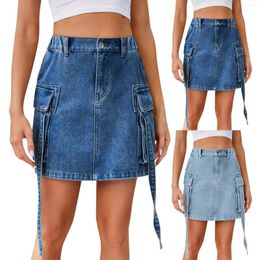 Skirts Women Denim Skirt 2024 Summer Fashion Blue Jeans Casual High Waist Slim Mini Female Streetwear Jean