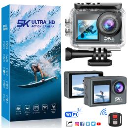 Cameras 5K WiFi Antishake Action Camera 5K 30FPS Dual Screen 170° Wide Angle 30m Waterproof Sport Camera Diving Cam with Remote Control