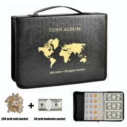 Bags Portable Coin Collection Set 200/300 Panels Pvc Transparent Looseleaf Philatelic Book Album with Zipper Protection