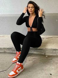 Women's Jumpsuits Rompers Kliou Solid jumpsuit Drawstring Clearage waist integrated whole sexy shaping fashionable midnight club womens clothing Y240425