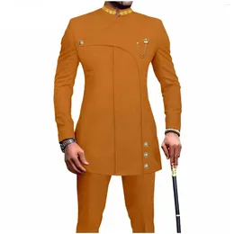 Men's Suits Unique Men With Appliques Stand Collar Slim Fit African Blazer Business For Wedding Groom Formal Causal Costume Homme