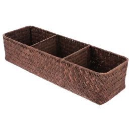 Baskets 3 Compartments Home Storage Basket Box Handmade Seagrass Woven Storage Box Sea Grass Woven Sundries Storage Container