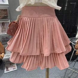 Skirts Pink Cake Skirt Women's Summer High Waisted Slim Pleated A-line Fluffy Short Trendy