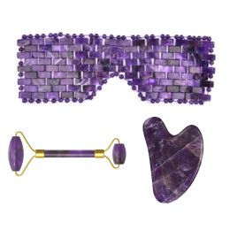 Massager Natural Amethyst Facial Massage Roller Gua Sha Tools Jade Eye Mask Therapy Jade Stone Massage Masks Face Massager Skin Care Tool