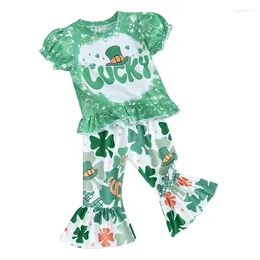 Clothing Sets Toddler Girl St Patricks Day Outfit Lucky Pattys Bubble Shirt And Clover Print Flare Pants Clothes Set