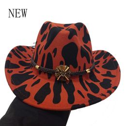 Wide Brim Hats Bucket Hats NEW Cowboy Hats Western Style Fashion Imitation Wool Felt Hat For Men And Women Cow Pattern Western Cap Fedora Hat Y240425