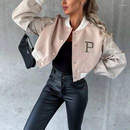 Women's Jackets Autumn Streetwear Slim Women Coat Letter Embroidery Long Sleeve Outerwear Fashion Baseball Uniform Patchwork Contrast Jacket