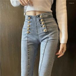 Women's Jeans Design Double Breasted Skinny Women Vintage High Waist Pencil Vaqueros Spring Stretch Capris Korean Fashion Denim Pants