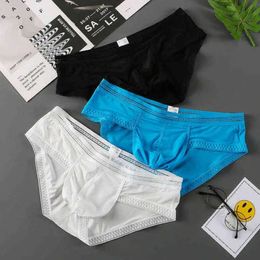 Mens Underwear Luxury 3PC Briefs Ice Silk U Pouch Men Sexy Lingerie Low-Rise Summer Panties Man Sea Satin Underpants Drawers Kecks Thong 8ON7