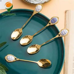 Spoons Dessert Spoon Warm And Moist Colour Coffee Non Fading Brief Ladle Creative Stainless Durable