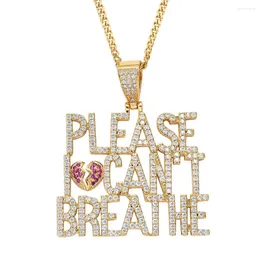 Pendant Necklaces Hip Hop Paved Cubic Zirconia Stone Bling Iced Out Cool PLEASE I CAN'T BREATHE Necklace For Men Rapper Jewelry