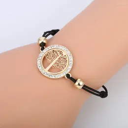 Charm Bracelets Tree Of Life Round Bracelet For Women Elastic Black Rope Chain Crystal Pulseras Mujer Moda Music Note Arrows