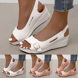 Sandals Belt Buckle Slope Heel Large Size Thong Heels For Women Stylish Colourful