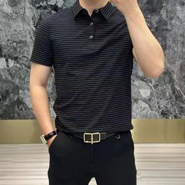 Men's Polos Mens T-shirt Striped Polo Shirts Graphic Tops Skinny Male With Collar Tee Black Fashion Short Quarter Sleeve Aesthetic 5xl