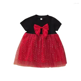 Girl Dresses Baby Princess Dress Summer Short Sleeve Round Neck Bow Front Mesh Tulle