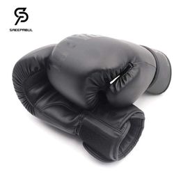 Protective Gear Black mens and womens childrens 8 10 12 14oz boxing gloves PU leather Muay Thai MMA professional Taekwondo adult beach bag training gloves 240424
