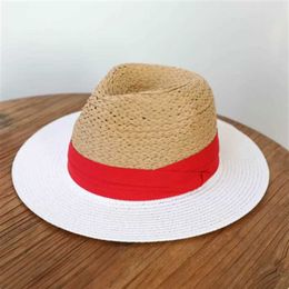 Wide Brim Hats Bucket Hats Vintage straw hats mens and womens coffee white color-blocked top hats summer shade versatile sunscreen raffia flat-brimme Y240425