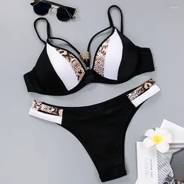 Women's Swimwear Snake Skin Print Bikini Push Up Leopard Swimsuit Female Hollow Out Women Bathing Suit Sexy Cup Set Monokini