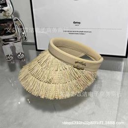 Visors niche tassel empty top large brimmed straw hat parent-child sun protection hairband style Bohemian trend H240425