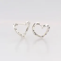 Stud Earrings 925 Sterling Silver Pan Earring Bright Heart With Purple Crystal For Women Wedding Gift Fashion Jewelry