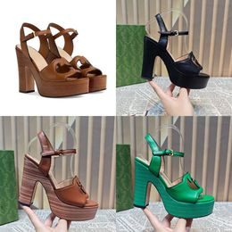 Platform Sandals Heeled 12cm Chunky Heels Open-toe Ankle Buckle Sandal Women's Designers Hollowed Out Decoration Pretty Evening Party Shoes Original Quality