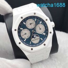 AP Movement Wristwatch Royal Oak Series 26579CB White Ceramic Blue Dial Back Through Perpetual Calendar Men's Fashion Leisure Business Sports Mechanical Watch