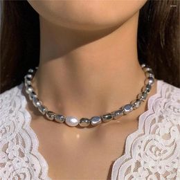 Pendant Necklaces MAA-OE Vintage Silver-plate CCB Bead Chain Imitation Pearl Necklace For Women Fashion Female Punk Multilevel Choker