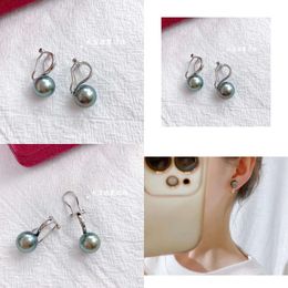 22007 Diamondbox - PEARL Jewelry Earrings Ear Clips Sterling Sier 9-10 Mm Tahitian Black Classic Round Simple Gift Idea Original Quality