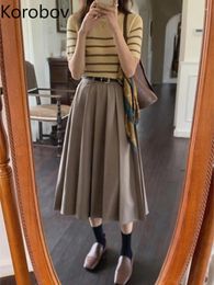 Skirts Korobov College Style Pleated For Women Age Reduction Fashion Autumn High Waist Loose Belt Hip Wrap Dress Vintage