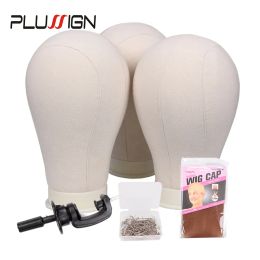 Stands Plussign Professional Canvas Block Manequin Manikin Head With Wig Stand Clamp and Pins For Hair Weave Wig Making Styling Display