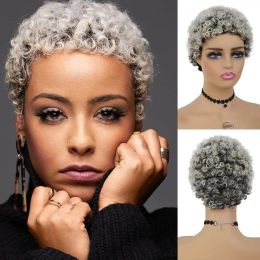 Wigs Synthetic Hair Short Curly Wig Grey Kinky Afro Wigs For Black Women Natural Good Looking Pixie Cut Wigs For Daily Party Use