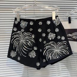 Women's Shorts 2024 Summer Silver Sequins Embroidery Fireworks Pattern Three-Point Fashion For Women Y2K