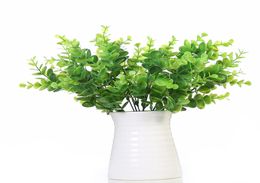 Artificial Shrub with Stems in Green Faux Plastic Eucalyptus Leaves Bushes Fake Simulation Greenery Plants Pack of 107602891