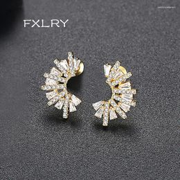 Stud Earrings FXLRY Trendy White /Gold Color Cubic Zirconia Scalloped For Women Girls Wedding Party Fashion Jewelry