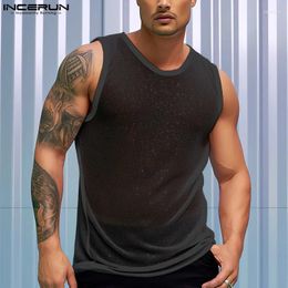 Men's Tank Tops INCERUN 2024 American Style Sexy O-neck Micro Transparent Vests Casual Streetwear Sleeveless S-5XL