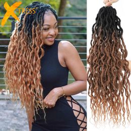 Goddess Faux Locs With Curly End Synthetic Crochet Braids Hair For Women Ombre Brown Colour Messy Dreadlocks X-TRESS 240409