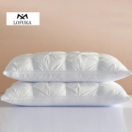 Pillow Lofuka Sleep Gift Luxury 100% Goose Down Pillow Downproof Cotton Cover Neck Protection Bedding 3D Style Queen King Bed Pillow