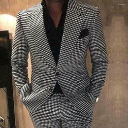Men's Suits Formal Houndstooth Business Men Slim Fit For Man Tuxedo Groom Wedding Blazer Lapel 2 PCS Jacket & Trousers