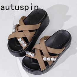 Slippers AUTUSPIN Thick Bottom Women Summer Outside Ladies Beach Crystal Shoes Female Fashion Flats Platform Chunky Slides