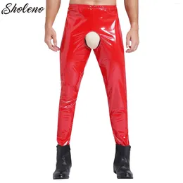 Women's Panties Open BuOpen Crotch Leggings Pants Mens Glossy Patent Leather Crotchless High Waist Long Trousers Fancy Clubwear